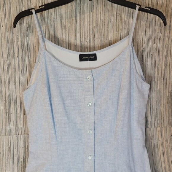 NWT Womens Midi Dress Strappy Button Up Round Neck Chambray Blue Size Small - Picture 3 of 10